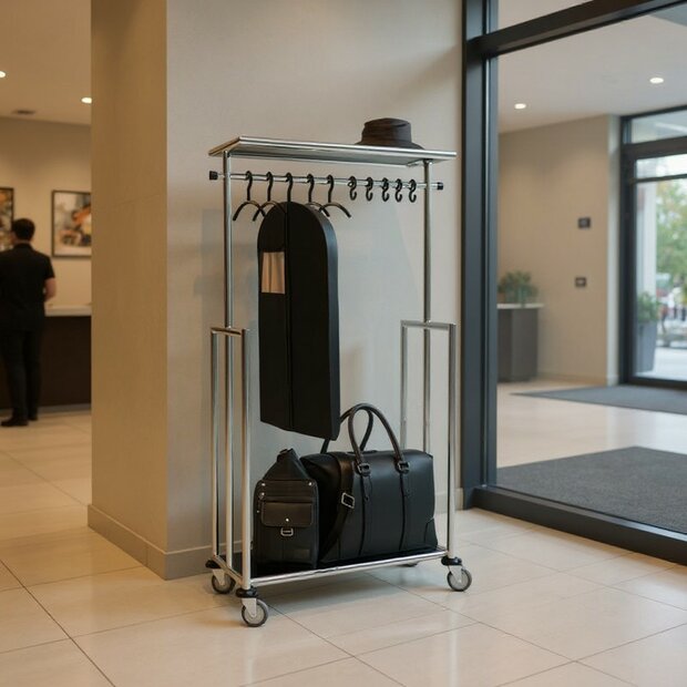 Kapstok Lobby trolley met roede en wielen