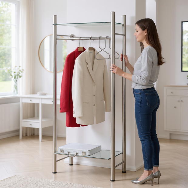 Kerkmann- Kapstok Arte RVS met glas staande wandkapstok