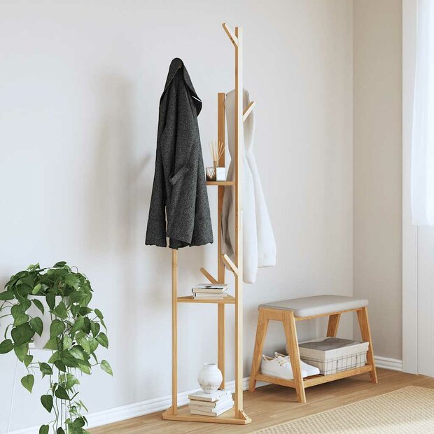 Kapstok Namen met haken en schappen 39x33x166 cm bamboe