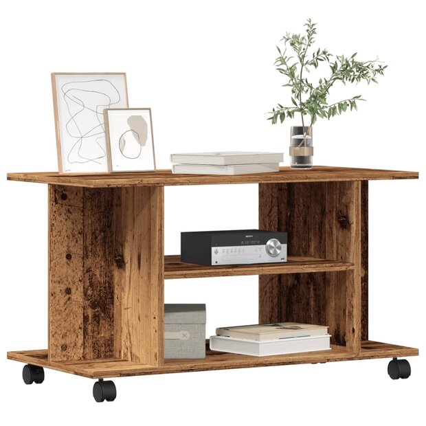 Tv-meubel met wieltjes 80x40x45 cm bewerkt hout oud houtkleurig
