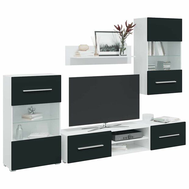 Tv-meubels met LED-verlichting bewerkt hout mat indigo - 5-delig