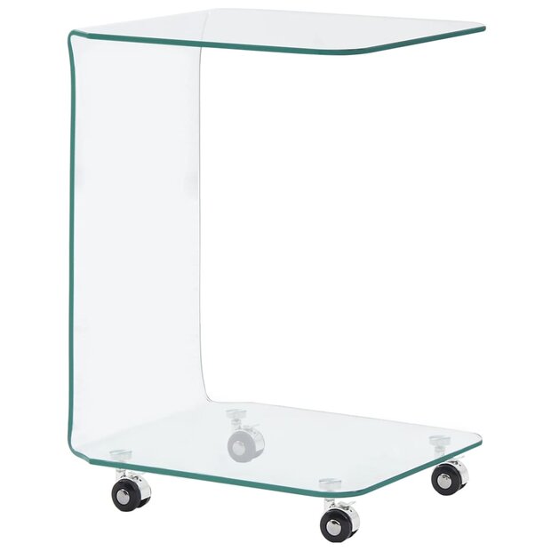 Salontafel Kermit 45x40x63 cm gehard glas met wieltjes