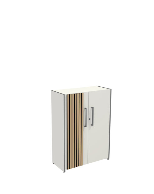 Wit dressoir Oxford 111cm hoog met akoestische eiken latjes deuren