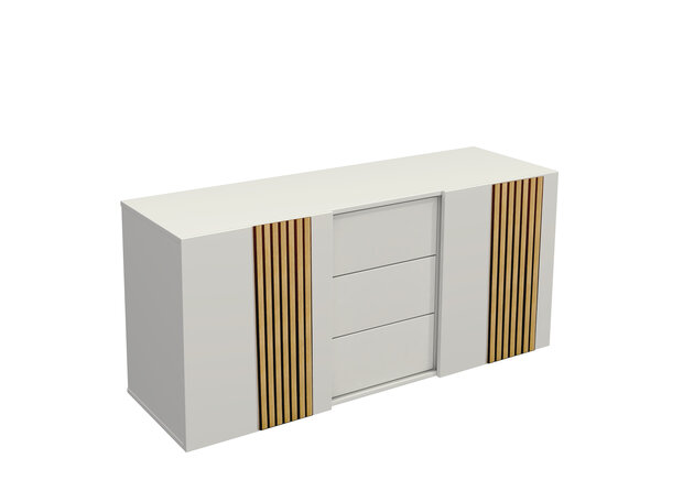 Groot wit kantoordressoir Oxford 160cm met push-to-open lades en akoestische deuren