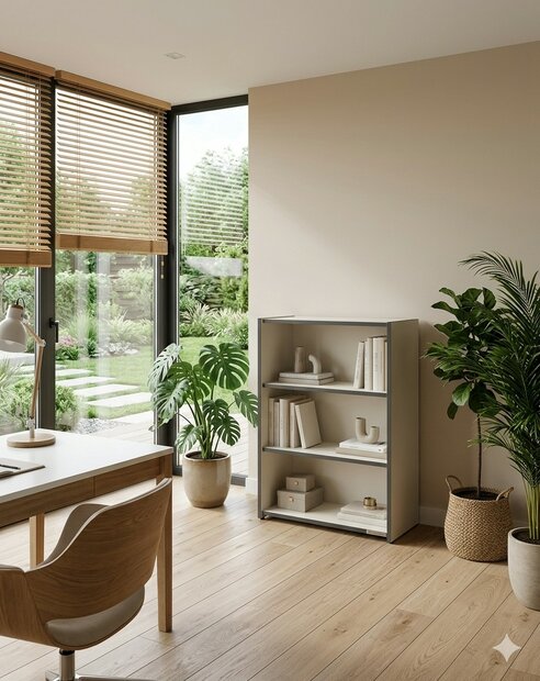 Lage open kast met planken Oxford in sfeervol thuiskantoor