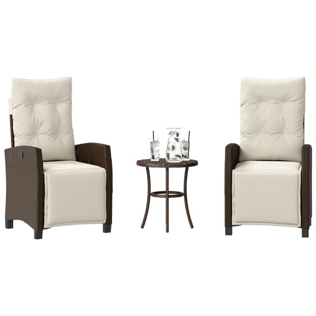 Bistroset Zizo met kussens poly rattan bruin - verstelbare rug