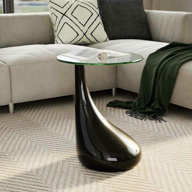 Salontafel Raindrop met rond glazen tafelblad hoogglans zwart