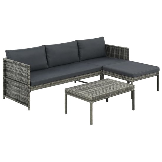 Meubelen-Online - Loungeset Mireille met kussens poly rattan grijs