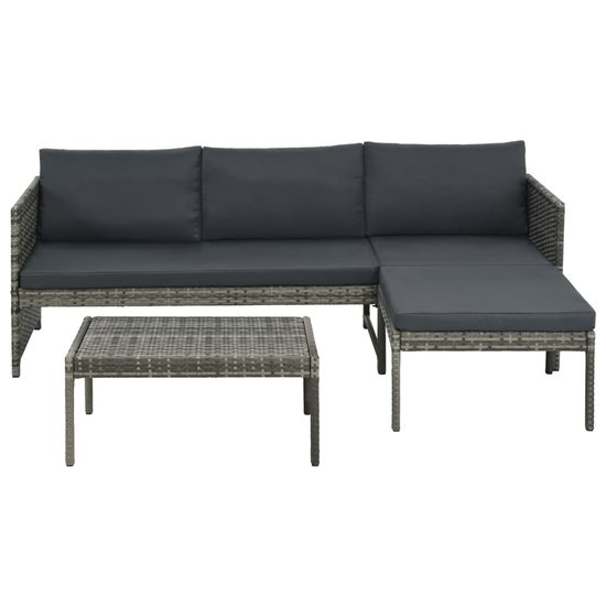 Meubelen-Online - Loungeset Mireille met kussens poly rattan grijs