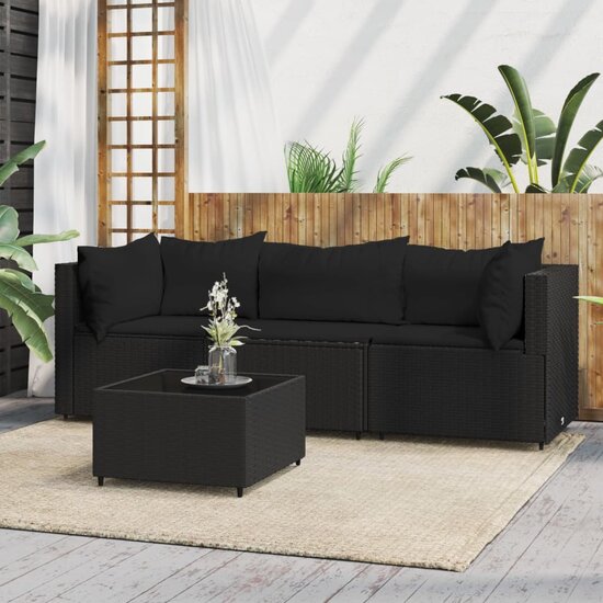 Loungeset Wendy Met Kussens Poly Rattan Zwart