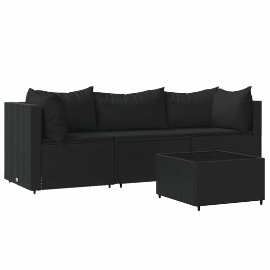 Loungeset Wendy Met Kussens Poly Rattan Zwart
