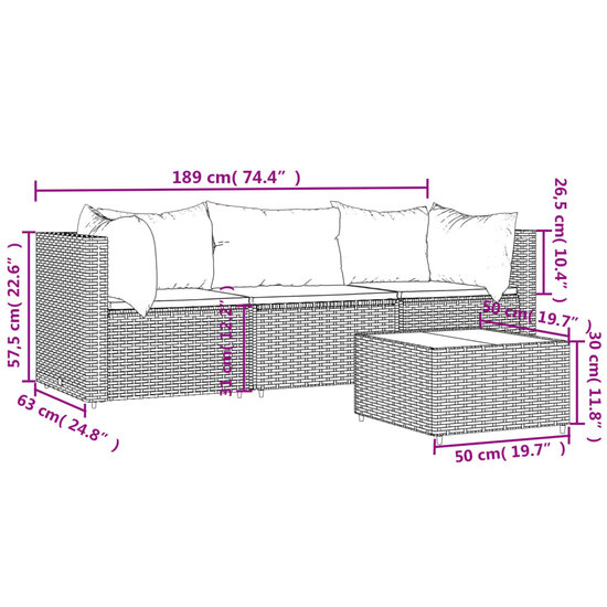 Loungeset Wendy Met Kussens Poly Rattan Zwart