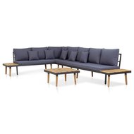 Meubelen-Online - Loungeset Rogier met grijze kussens massief acaciahout bruin
