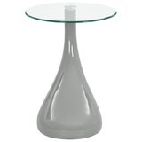 Meubelen-Online - Bijzettafel Drop rond glazen tafelblad hoogglans grijs