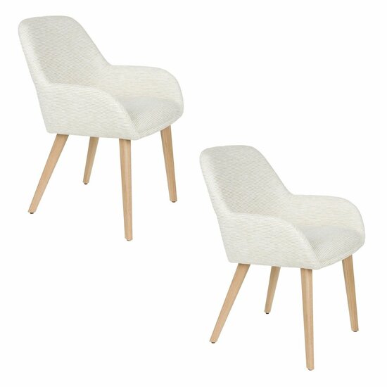 White Label Living Eetkamerstoel Loua gebroken wit- Set 2 - zitting stof - poten hout