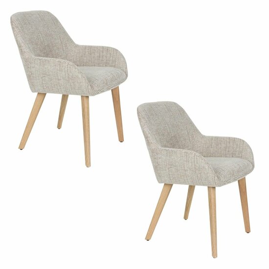 White Label Living Eetkamerstoel Loua bruin - Set 2 - zitting stof - poten hout